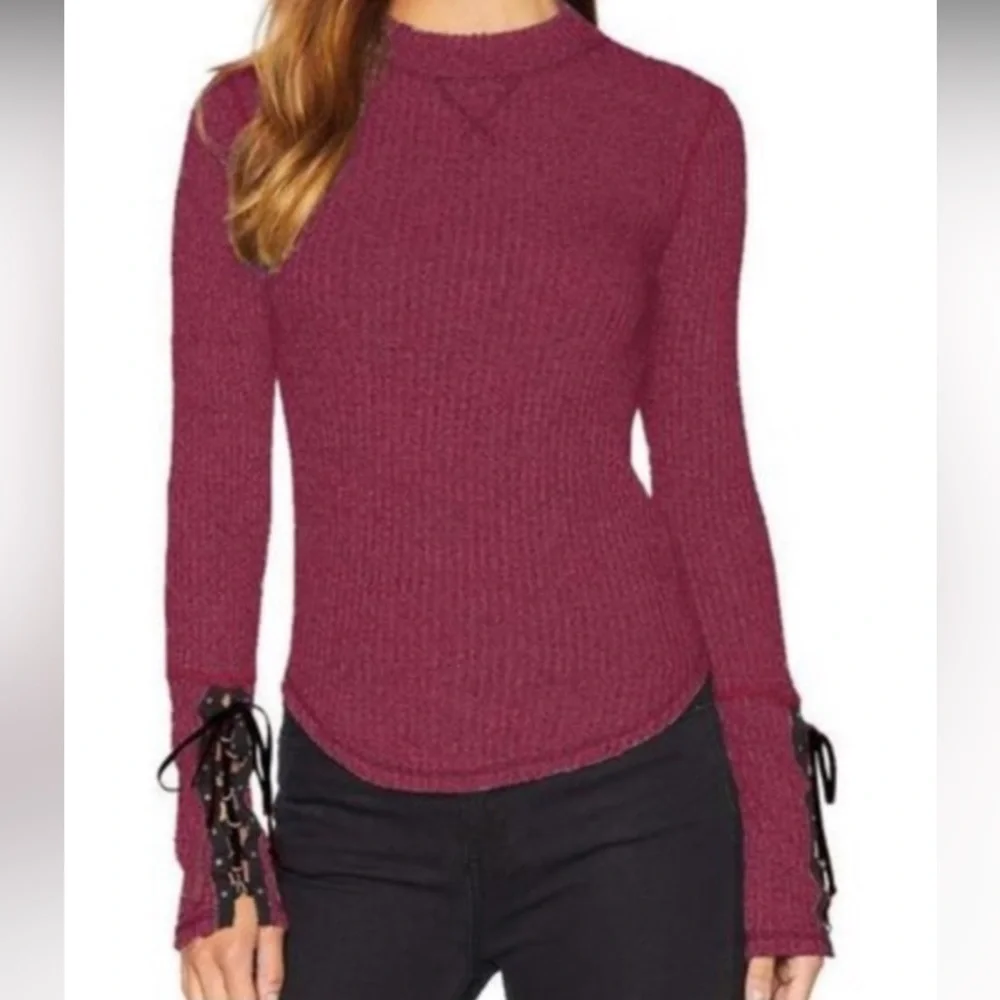 Free People Laceup Mountaineer Sleeve Thermal long sleeve boho casual L fall